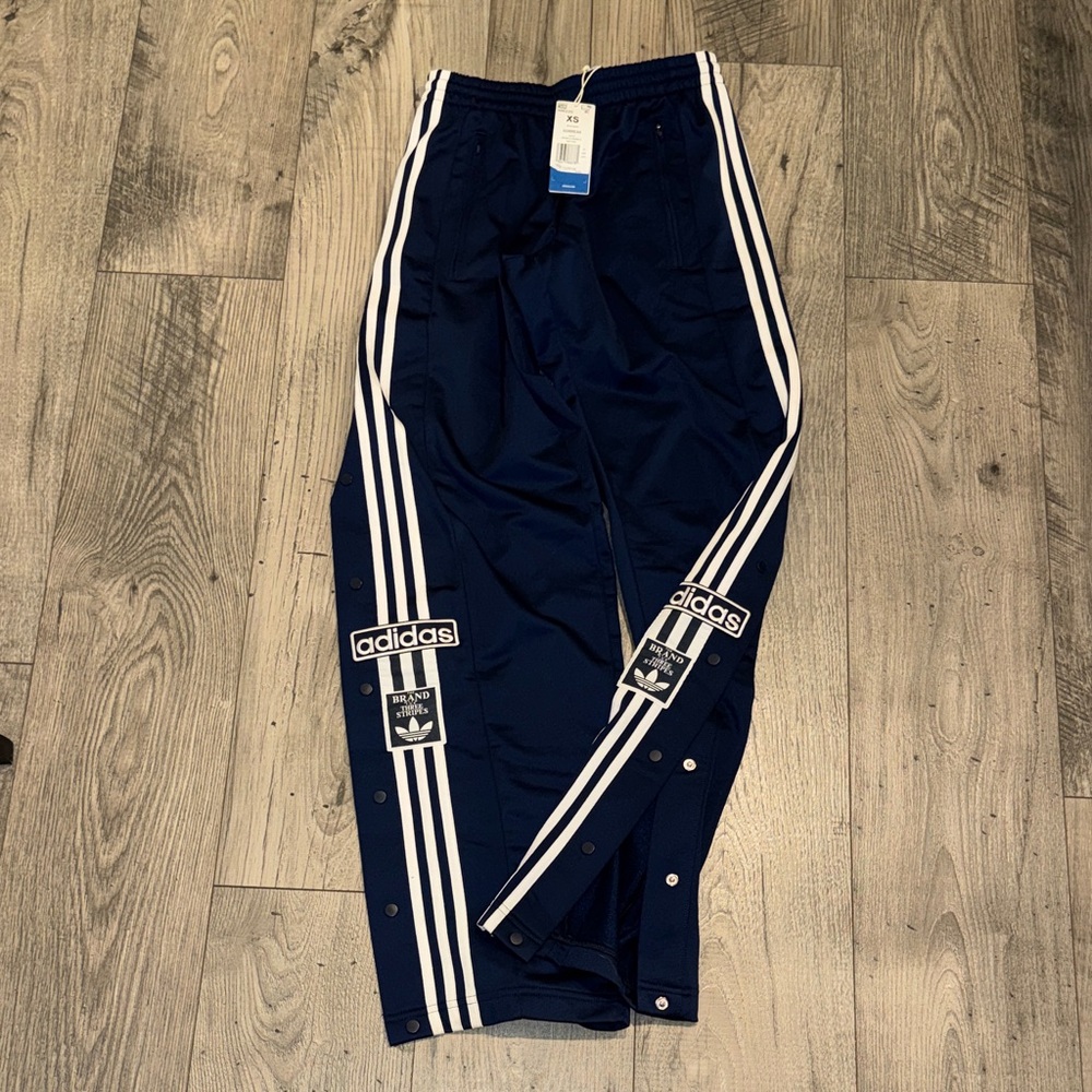 Adidas Men's Dark Blue Joggers with White Stripes